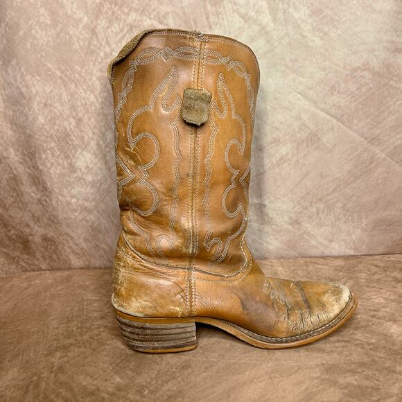 Vintage 70s Levi's Orange Tab Leather Calf High Walking Cowboy Boot Embroidered - Picture 3 of 9
